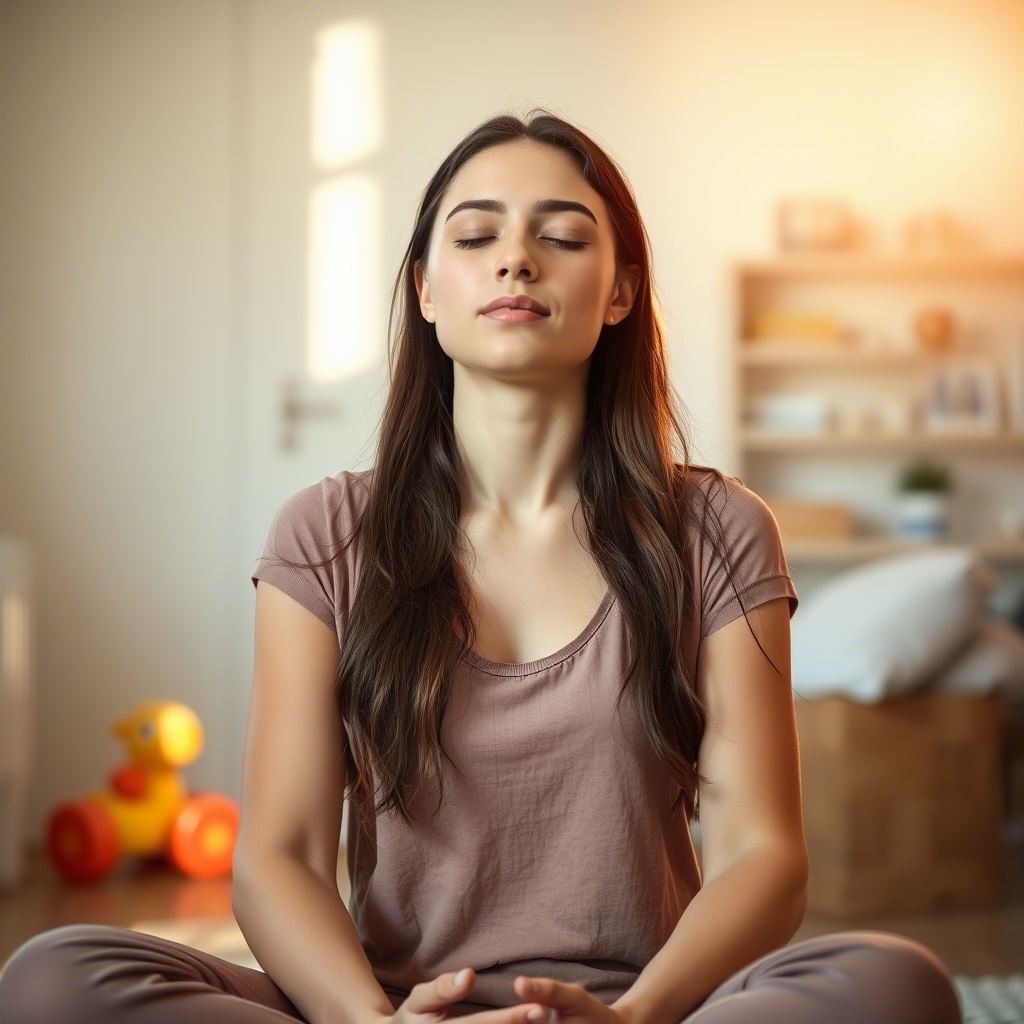 Mom meditating calmly