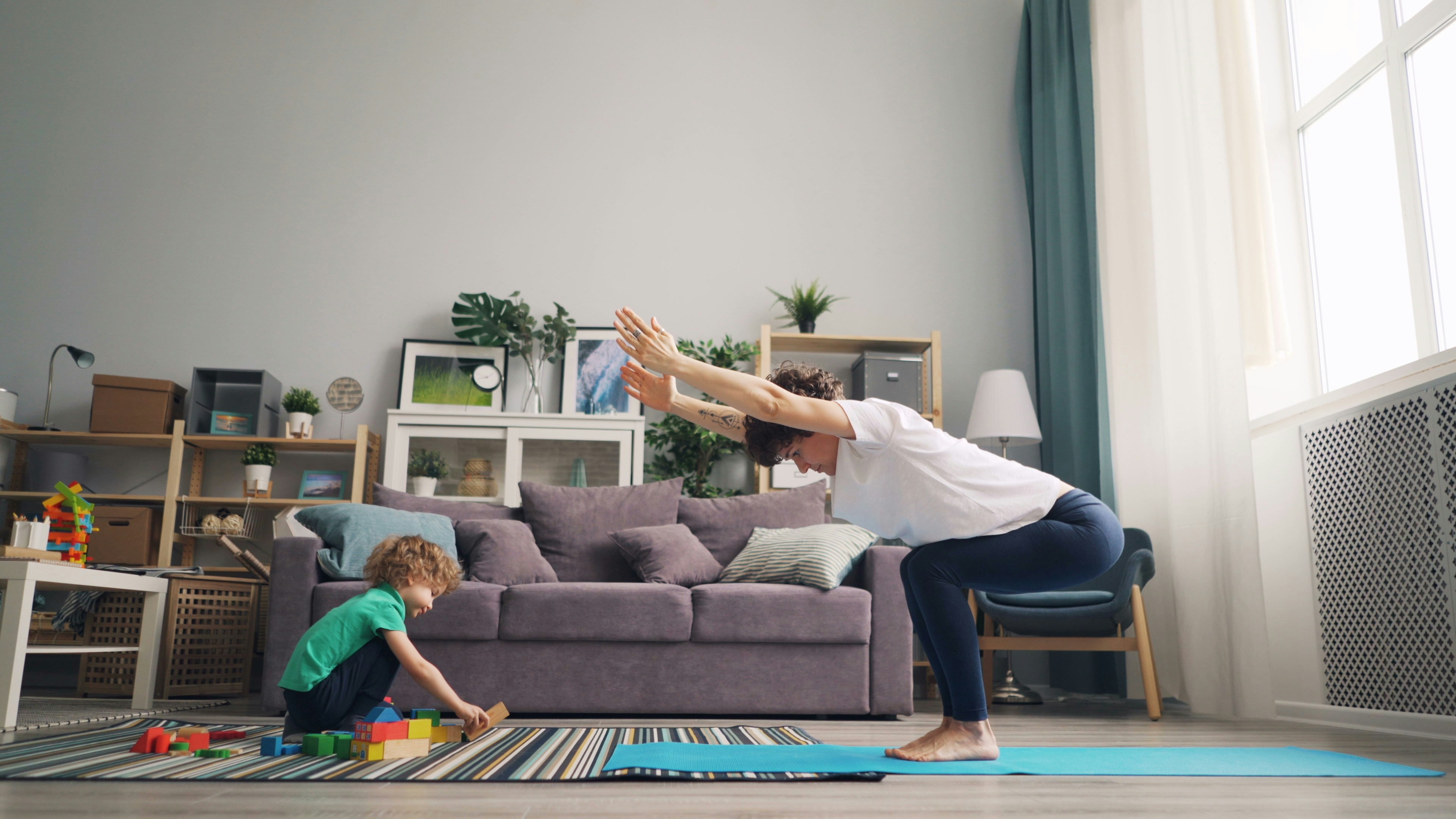 Mom doing squats while baby naps – home workout for moms