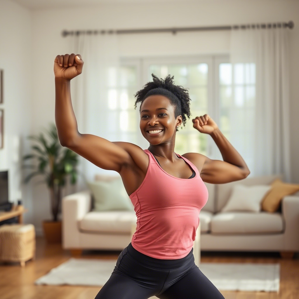 Mom stretching at home after a workout